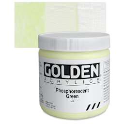Golden Heavy Body Artist Acrylic - Phosphorescent Green, 16 oz jar and swatch