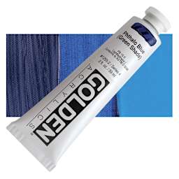 Golden Heavy Body Artist Acrylic - Phthalo Blue (Green Shade), 2 oz Tube and swatch