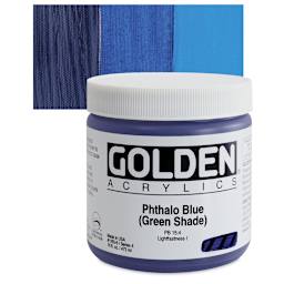 Golden Heavy Body Artist Acrylic - Phthalo Blue (Green Shade), 16 oz Jar and swatch