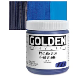 Golden Heavy Body Artist Acrylic - Phthalo Blue (Red Shade), 8 oz Jar and swatch