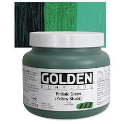 Golden Heavy Body Artist Acrylic - Phthalo Green (Yellow Shade), 32 oz Jar and swatch