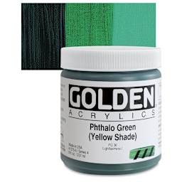 Golden Heavy Body Artist Acrylic - Phthalo Green (Yellow Shade), 8 oz Jar and swatch