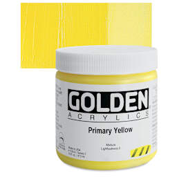 Golden Heavy Body Artist Acrylic - Primary Yellow, 16 oz jar and swatch