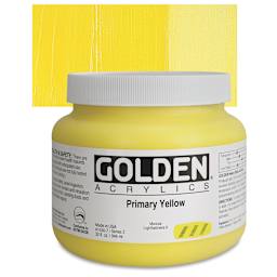 Golden Heavy Body Artist Acrylic - Primary Yellow, 32 oz Jar and swatch