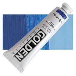 Golden Heavy Body Artist Acrylic - Primary Cyan, 2 oz Tube and swatch