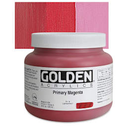 Golden Heavy Body Artist Acrylic - Primary Magenta, 32 oz Jar and swatch