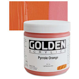 Golden Heavy Body Artist Acrylic - Pyrrole Orange, 16 oz Jar and swatch