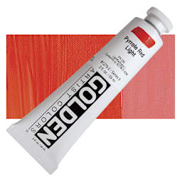 Golden Heavy Body Artist Acrylic - Pyrrole Red Light, 2 oz Tube and swatch