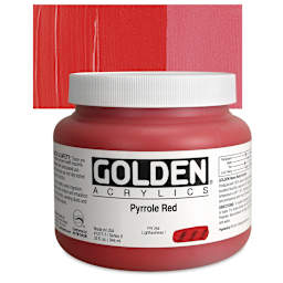 Golden Heavy Body Artist Acrylic - Pyrrole Red, 32 oz Jar and swatch