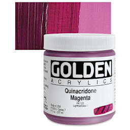Golden Heavy Body Artist Acrylic - Quinacridone Magenta, 8 oz Jar and swatch