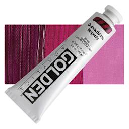 Golden Heavy Body Artist Acrylic - Quinacridone Magenta, 2 oz Tube and swatch