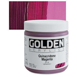 Golden Heavy Body Artist Acrylic - Quinacridone Magenta, 16 oz Jar and swatch