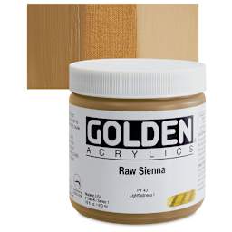 Golden Heavy Body Artist Acrylic - Raw Sienna, 16 oz Jar and swatch