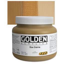 Golden Heavy Body Artist Acrylic - Raw Sienna, 32 oz Jar and swatch