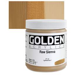 Golden Heavy Body Artist Acrylic - Raw Sienna, 8 oz Jar and swatch