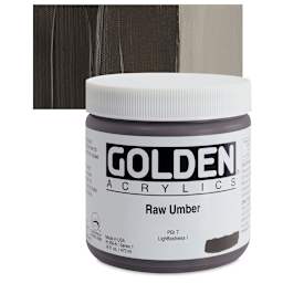 Golden Heavy Body Artist Acrylic - Raw Umber, 16 oz Jar and swatch