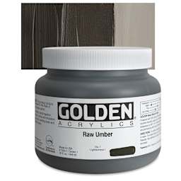 Golden Heavy Body Artist Acrylic - Raw Umber, 32 oz jar and swatch