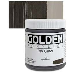 Golden Heavy Body Artist Acrylic - Raw Umber, 8 oz jar and swatch