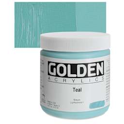 Golden Heavy Body Artist Acrylic - Teal, 16 oz Jar and swatch