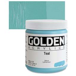 Golden Heavy Body Artist Acrylic - Teal, 8 oz Jar and swatch