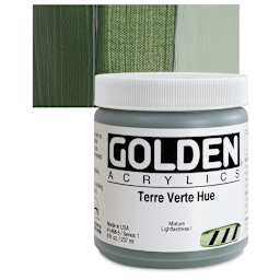 Golden Heavy Body Artist Acrylic - Terre Verte Historic Hue, 8 oz Jar and swatch