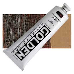 Golden Heavy Body Artist Acrylic - Transparent Brown Iron Oxide, 5 oz tube and swatch