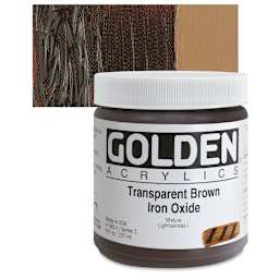 Golden Heavy Body Artist Acrylic - Transparent Brown Iron Oxide, 8 oz Jar and swatch