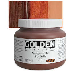 Golden Heavy Body Artist Acrylic - Transparent Red Iron Oxide, 32 oz Jar and swatch