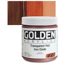 Golden Heavy Body Artist Acrylic - Transparent Red Iron Oxide, 8 oz Jar and swatch