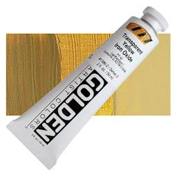 Golden Heavy Body Artist Acrylic - Transparent Yellow Iron Oxide, 2 oz Tube and swatch