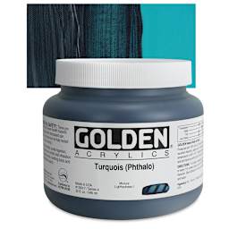 Golden Heavy Body Artist Acrylic - Turquoise (Phthalo), 32 oz Jar and swatch
