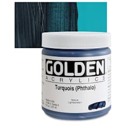 Golden Heavy Body Artist Acrylic - Turquoise (Phthalo), 8 oz Jar and swatch