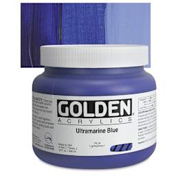 Golden Heavy Body Artist Acrylic - Ultramarine Blue, 32 oz Jar and swatch