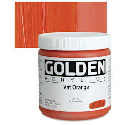 Golden Heavy Body Artist Acrylic - Vat Orange, 8 oz jar and swatch