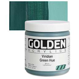 Golden Heavy Body Artist Acrylic - Viridian Green Hue, 8 oz Jar and swatch