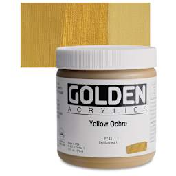 Golden Heavy Body Artist Acrylic - Yellow Ochre, 16 oz Jar and swatch