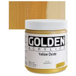 Golden Heavy Body Artist Acrylic - Yellow Oxide, 8 oz Jar and swatch