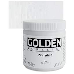 Golden Heavy Body Artist Acrylic - Zinc White, 16 oz Jar and swatch