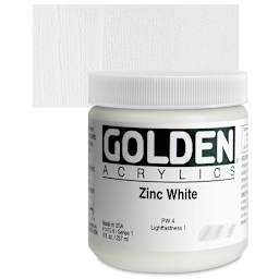Golden Heavy Body Artist Acrylic - Zinc White, 8 oz Jar and swatch
