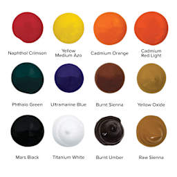 Blick Artists' Acrylic Set - Assorted, Set of 12 color, 2 oz tubes, dollops of colors