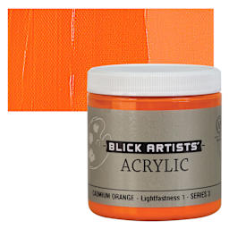 Blick Artists' Acrylic - Cadmium Orange, 8 oz jar and swatch