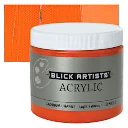 Blick Artists' Acrylic - Cadmium Orange, 16 oz jar and swatch
