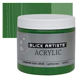 Blick Artists' Acrylic - Chromium Oxide Green, 16 oz jar and swatch