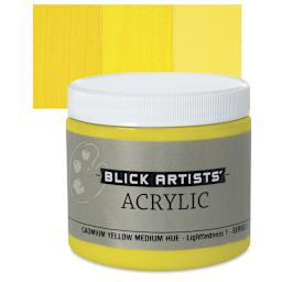 Blick Artists' Acrylic - Cadmium Yellow Medium Hue, 16 oz jar and swatch