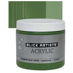 Blick Artists' Acrylic - Chromium Oxide Green, 16 oz jar and swatch