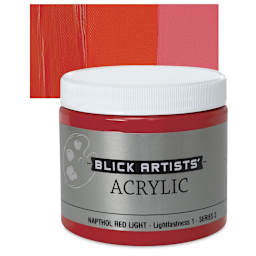 Blick Artists' Acrylic - Naphthol Red Light, 16 oz jar and swatch