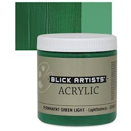 Blick Artists' Acrylic - Permanent Green Light, 8 oz jar and swatch