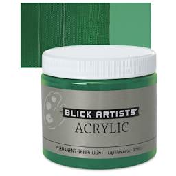 Blick Artists' Acrylic - Permanent Green Light, 16 oz jar and swatch