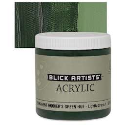 Blick Artists' Acrylic - Permanent Hooker's Green Hue, 8 oz jar and swatch