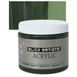 Blick Artists' Acrylic - Permanent Hooker's Green Hue, 16 oz jar and swatch
